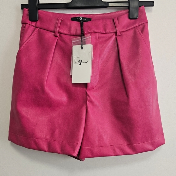 Women's 7 For All Mankind Faux Leather Shorts NWT Luxe Pink- Xsmall - Picture 1 of 5